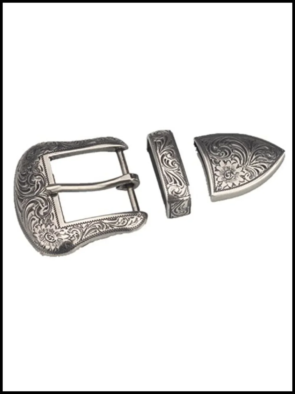 Men's Antique Silver Floral Belt Buckle Set Alloy Plated with Flower Design